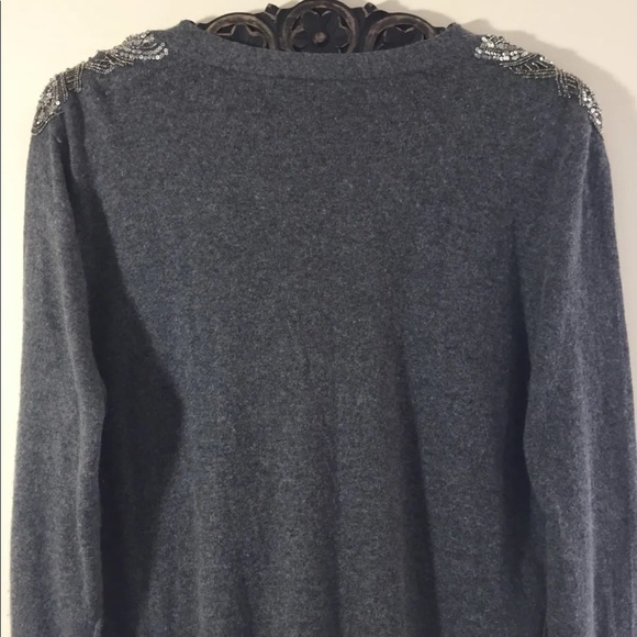 Gerard Darel Women Button Down Cardigan Sweater Beaded Large Grey V Neck - Picture 6 of 9